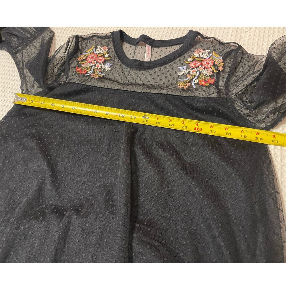 Xhilaration Floral Embroidered Black Mesh Bell Sleeve Tulle Whimsygoth Blouse Lg - Picture 4 of 10